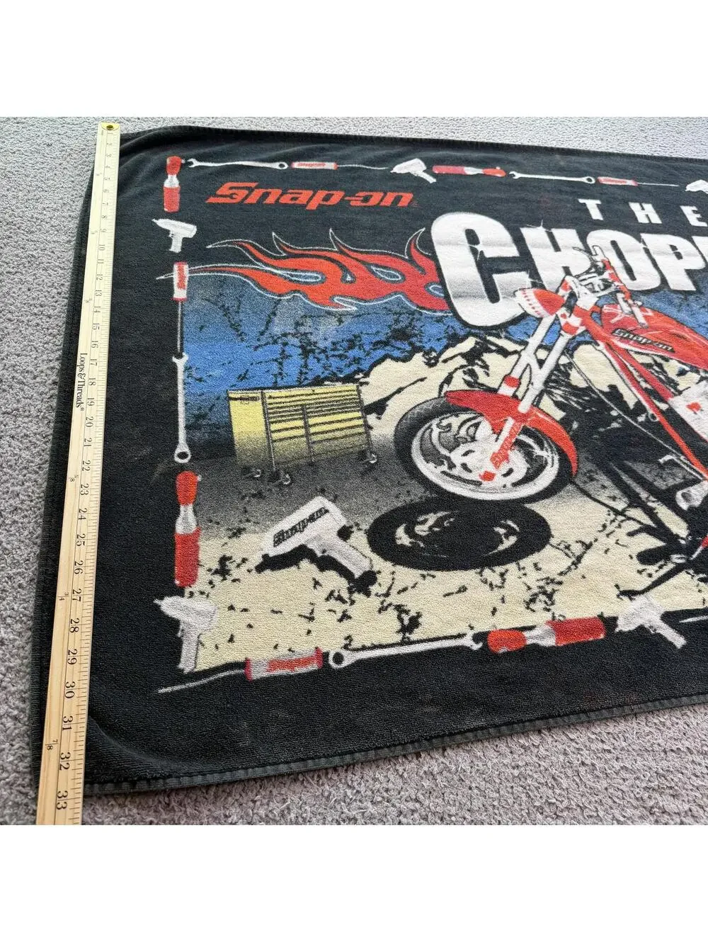 Vintage Snap-on The Chopper Motorcycle Beach Towel Garage Shop Y2K Biker Flames